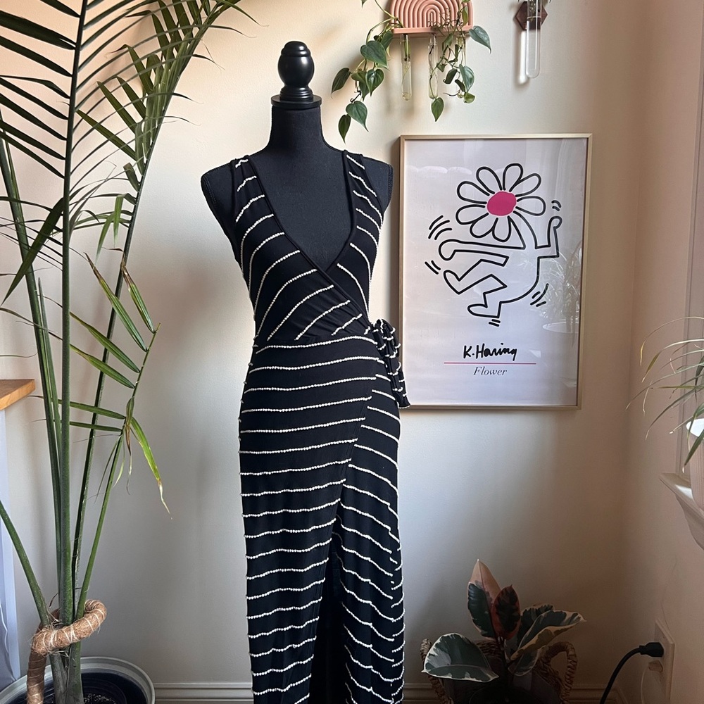 Striped Maxi Dress with Front Slit